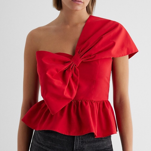 Express Tops - EXPRESS One Shoulder Bow Peplum Statement Top size S